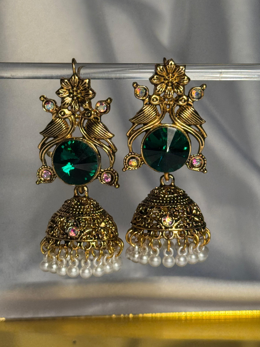 Kashimiri Earrings - Gold Green