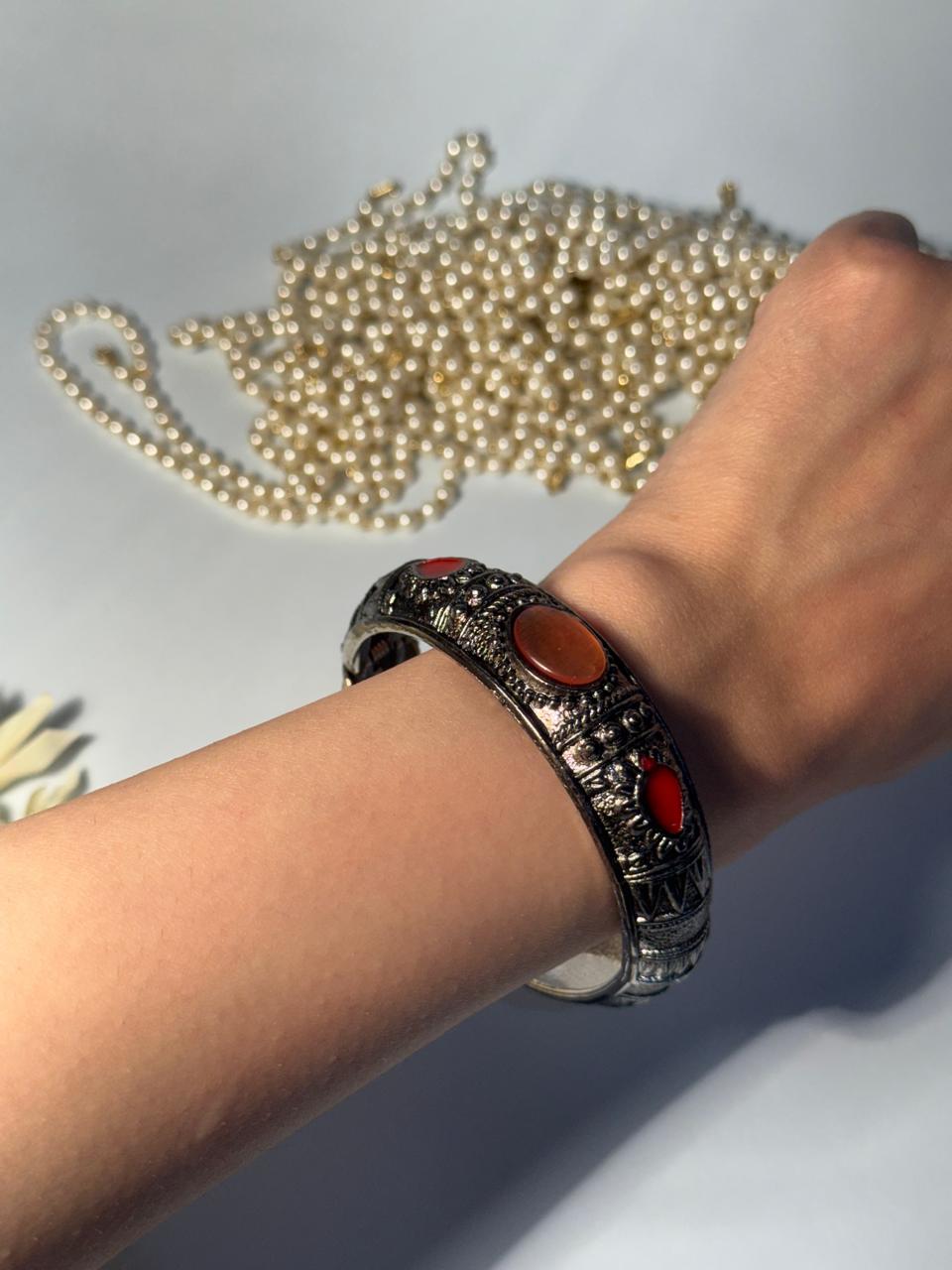Silver Cuff (bracelet) - Maroon