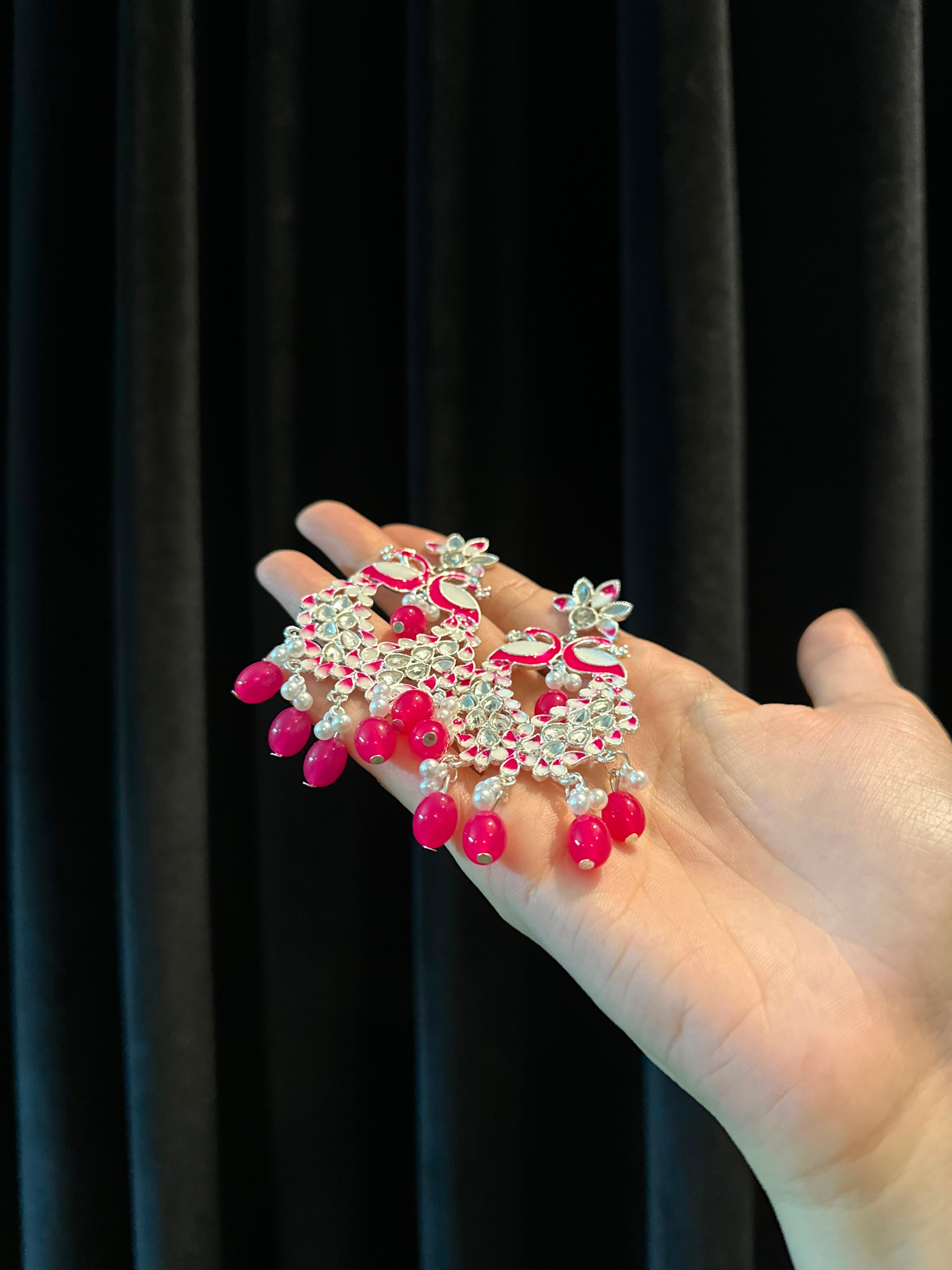 Shamim Ara Earrings- silver and pink (aara collection)