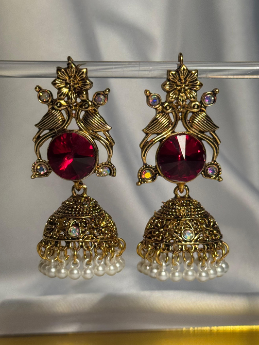 Kashimiri Earrings - Gold Red