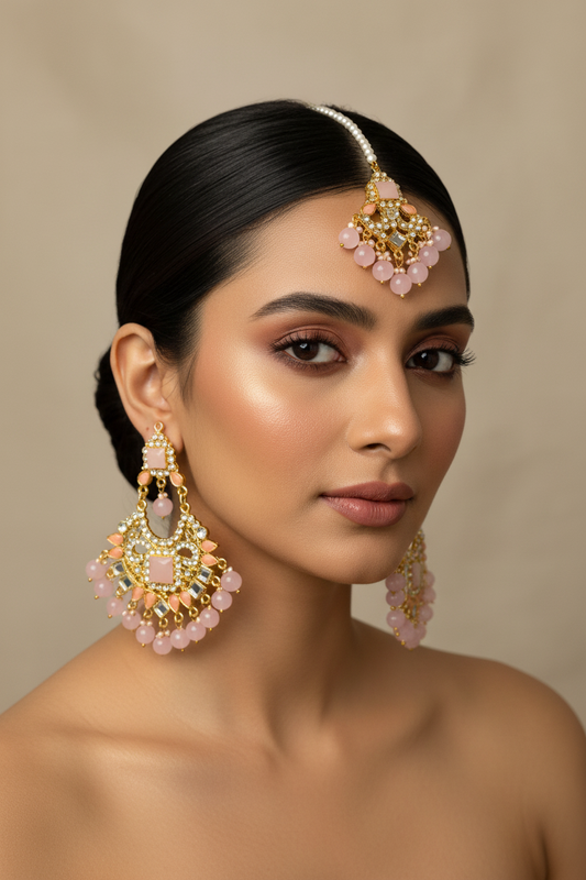 Earring and bindiya set - Pink