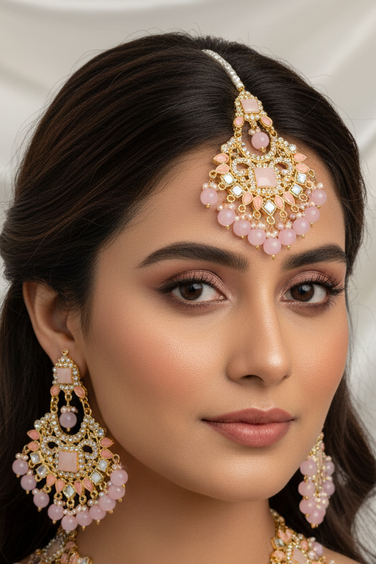 Earring and bindiya set - Pink