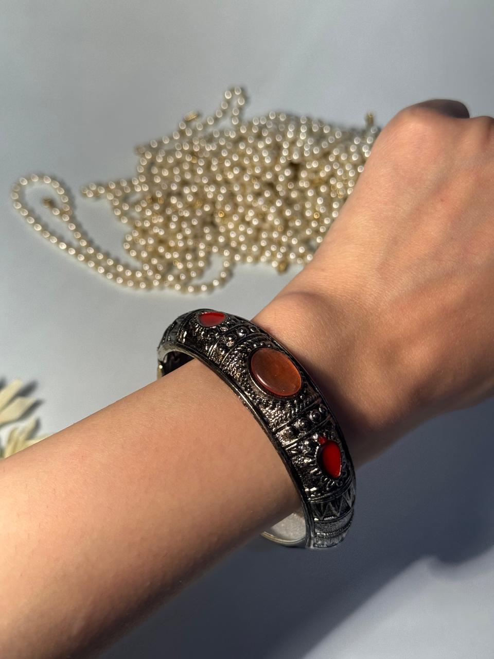 Silver Cuff (bracelet) - Maroon