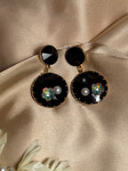 Enamel double round Earrings - black