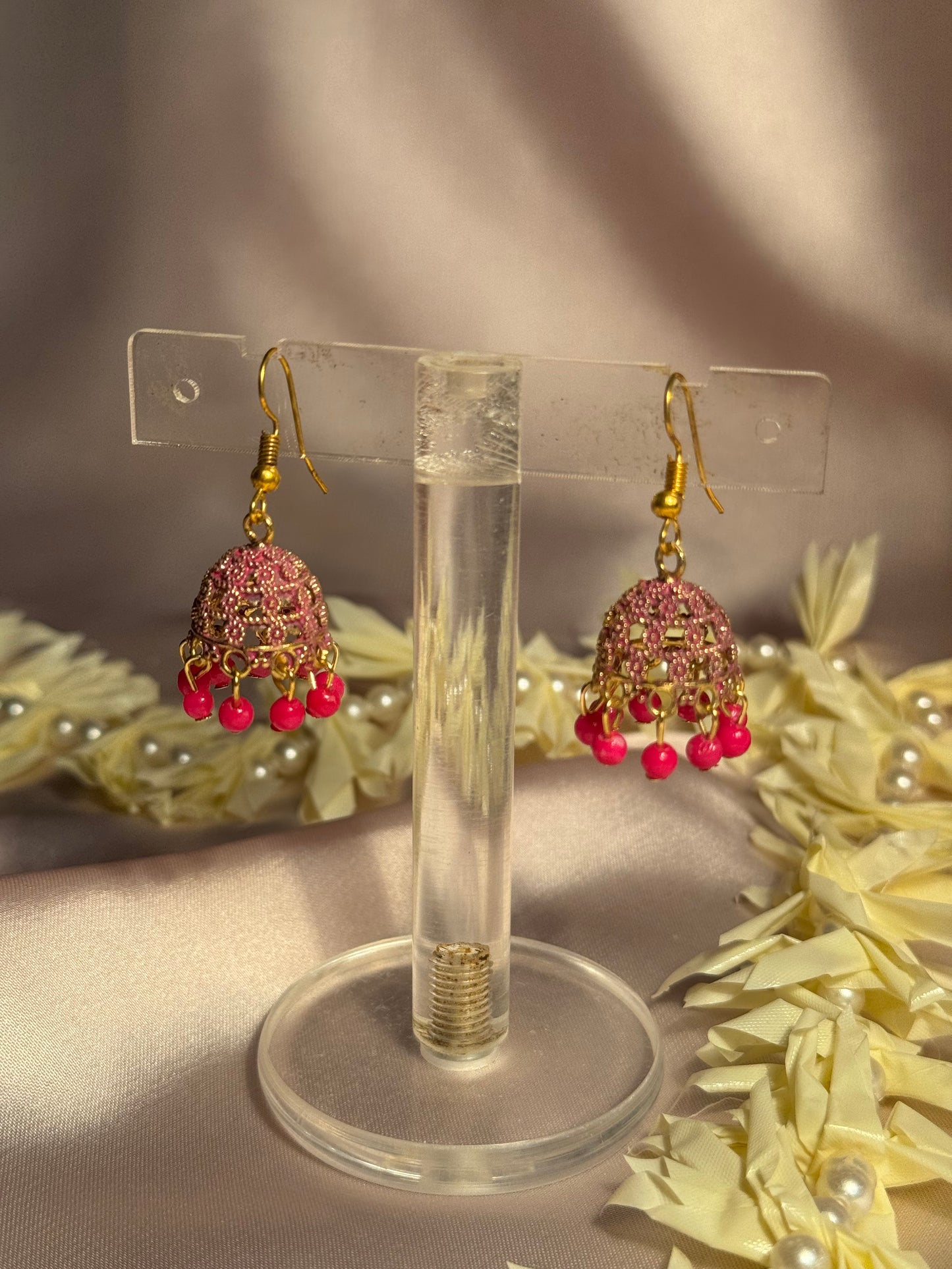 Pink zari jhumki - rozana