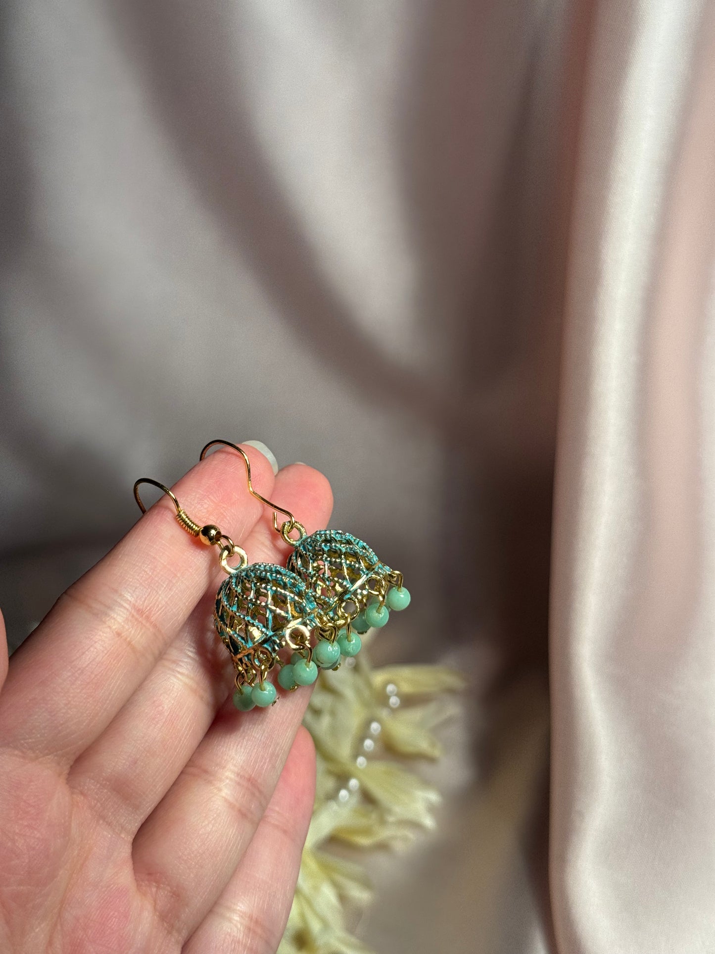 Resham jhumki mint green- rozana