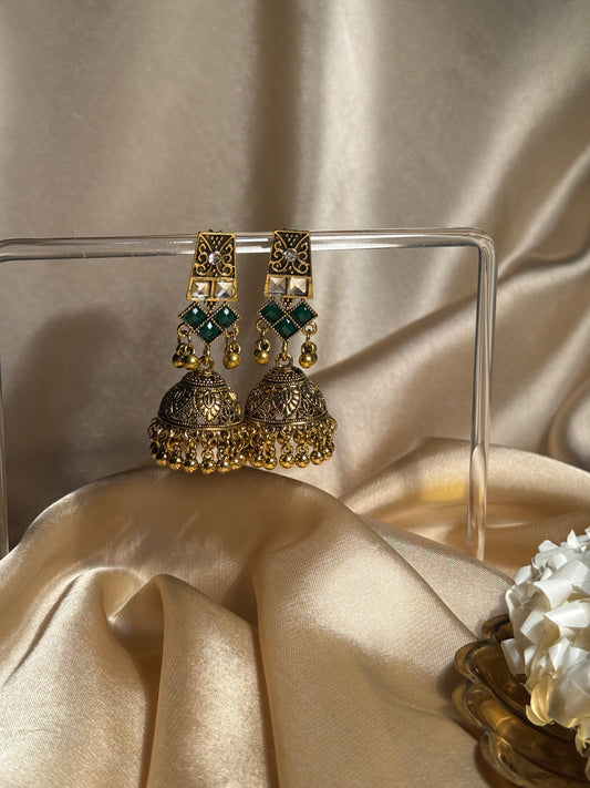 Dadi ki antique jhumkiyan khass collection- green and gold