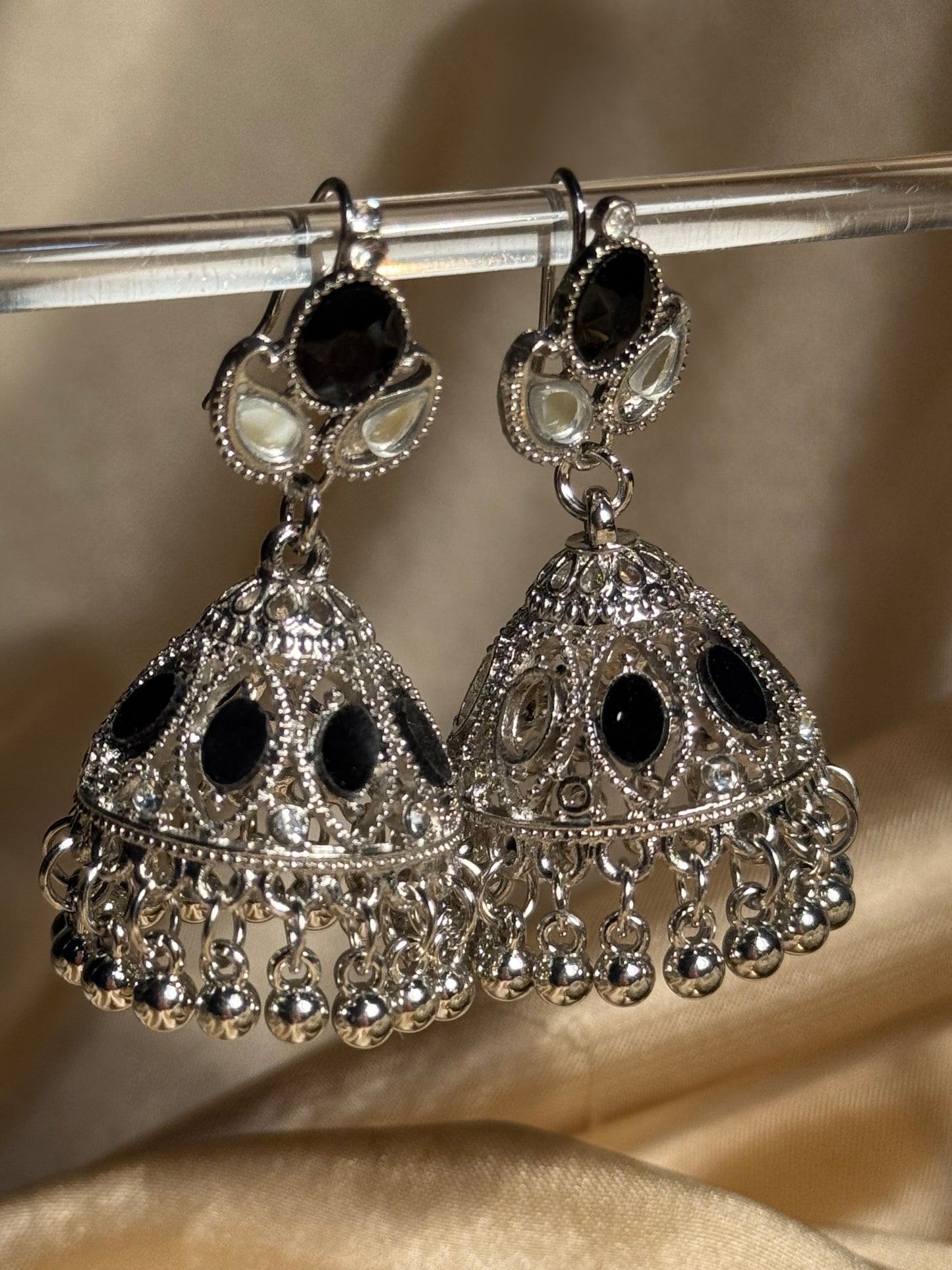 Ayna jhumki khass collection-silver and black