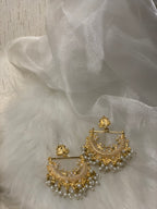Peacock Earrings - gold and beige