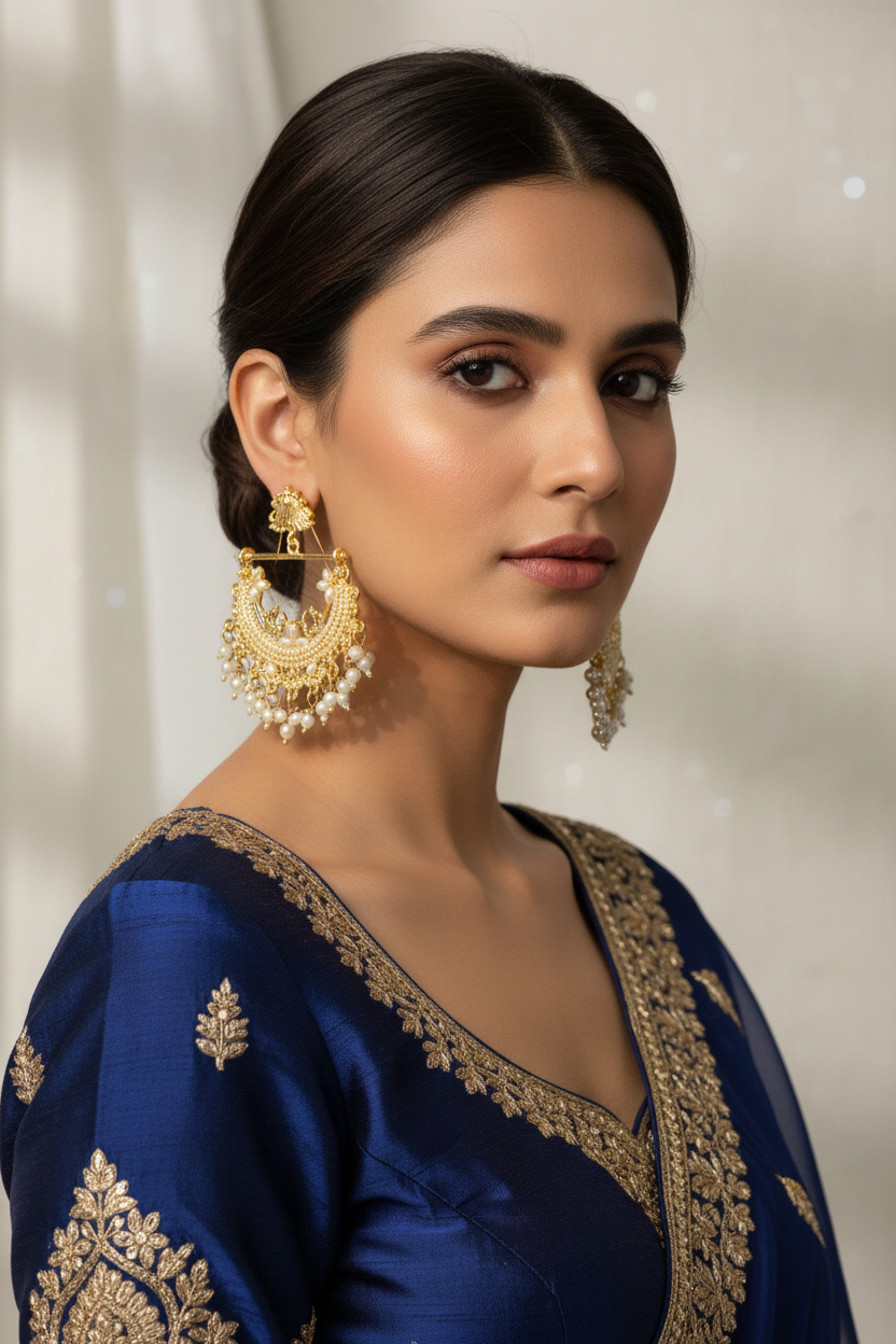 Peacock Earrings - gold and beige