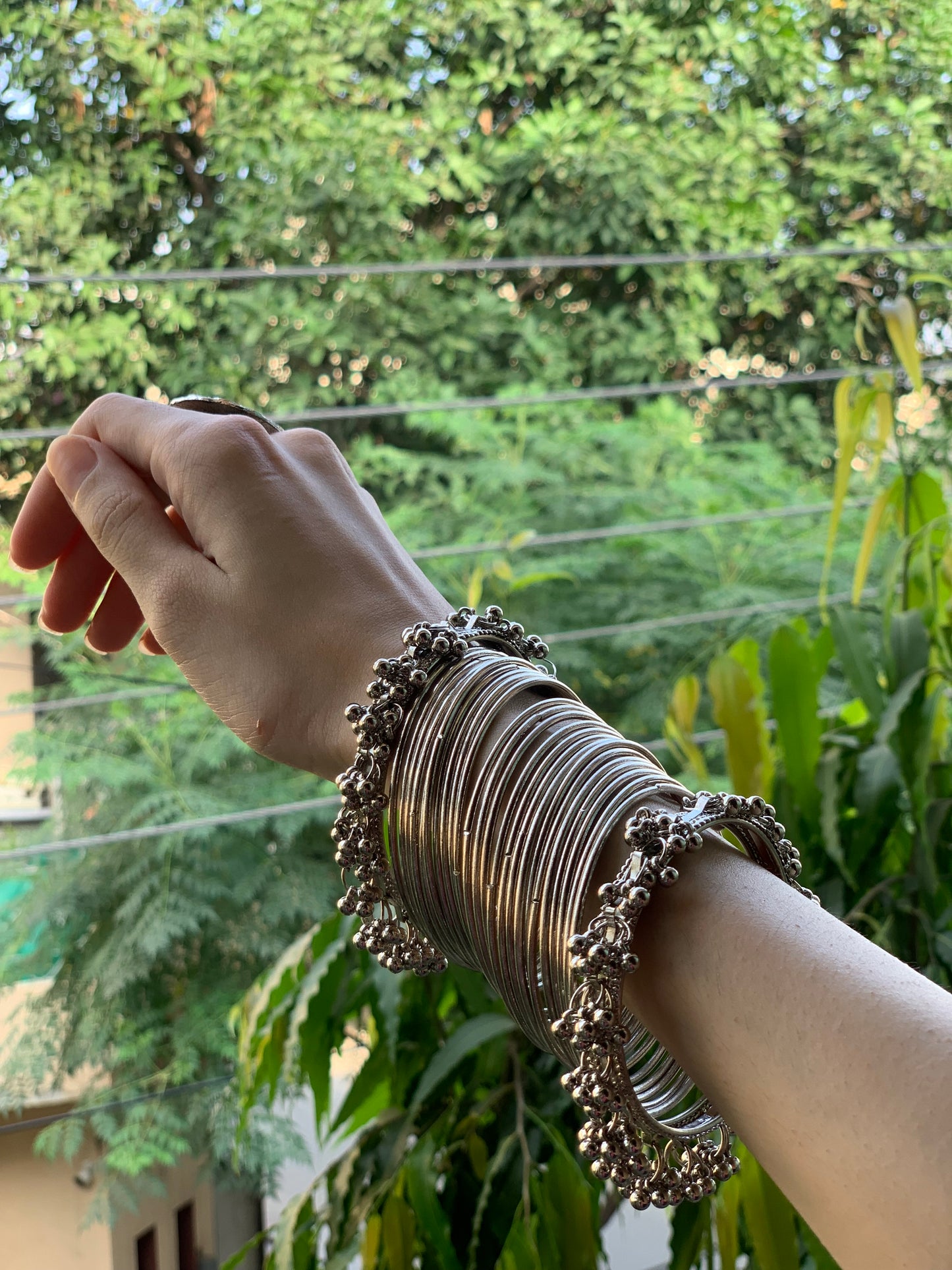 small balls silver karray and bangle set