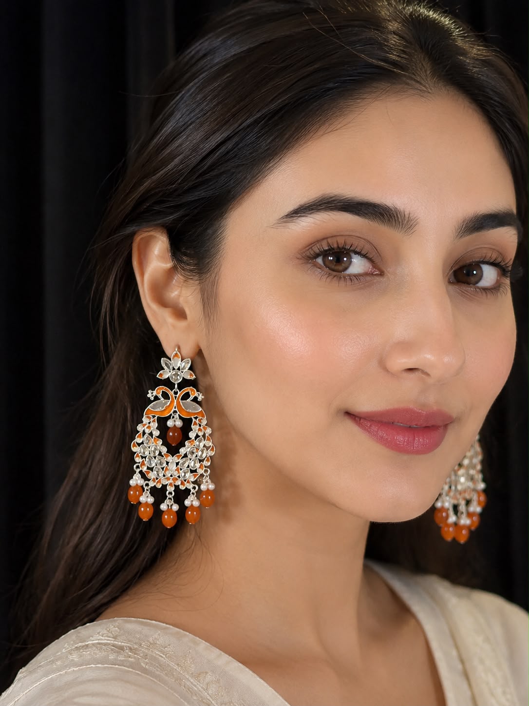 Shamim Ara Earrings- silver and orange (aara collection)