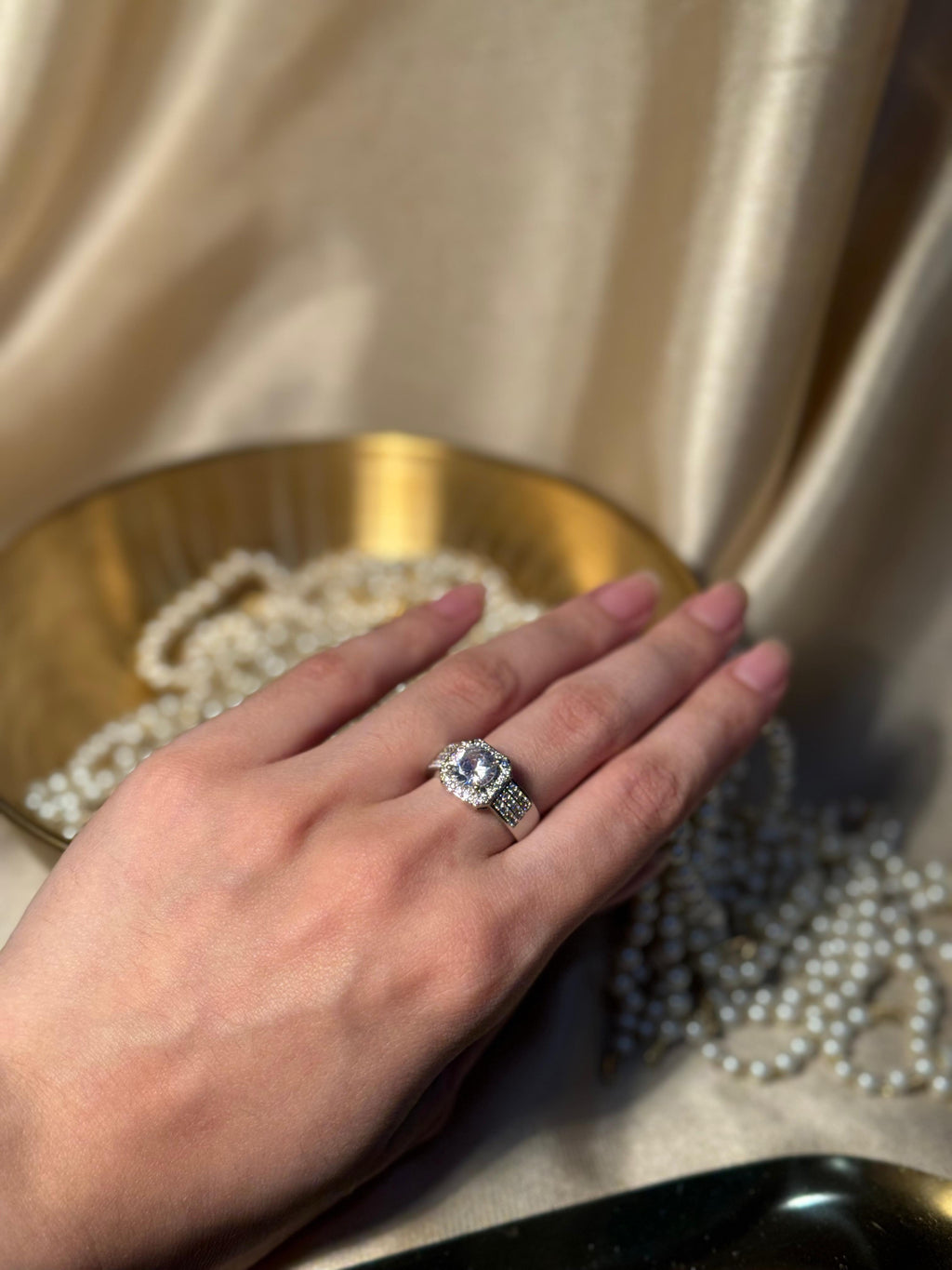 Square Gem Band Silver Ring