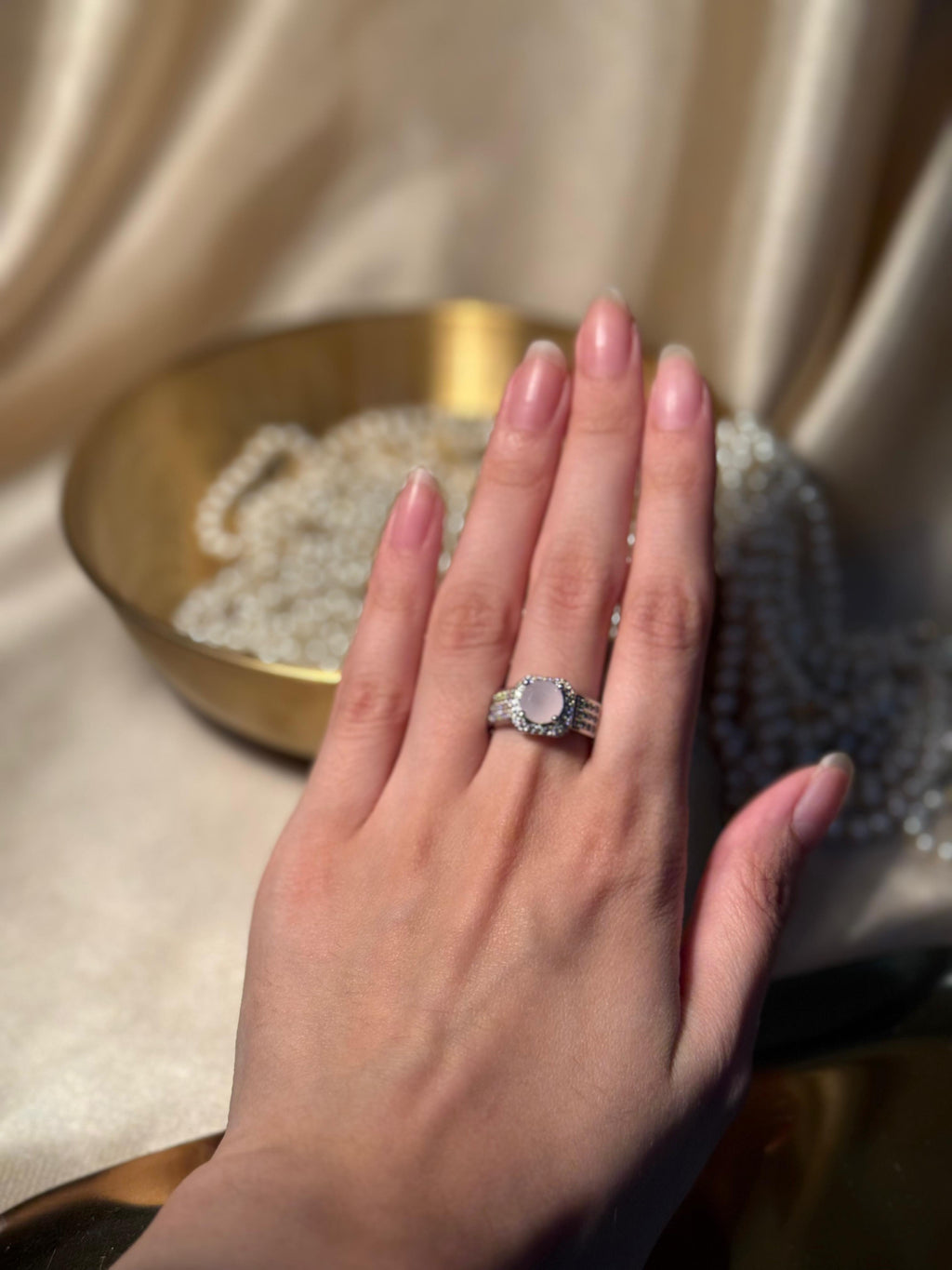 Square Gem Band Silver Ring - Pink