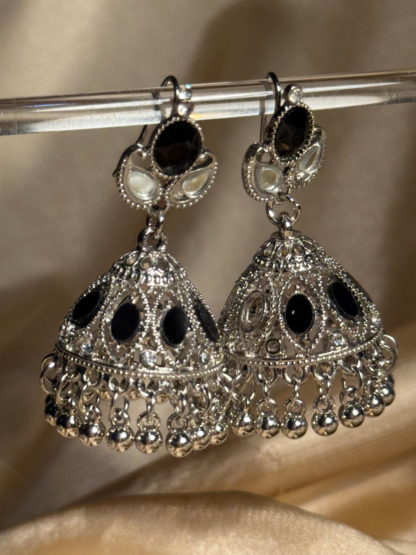 Ayna jhumki khass collection-silver and black