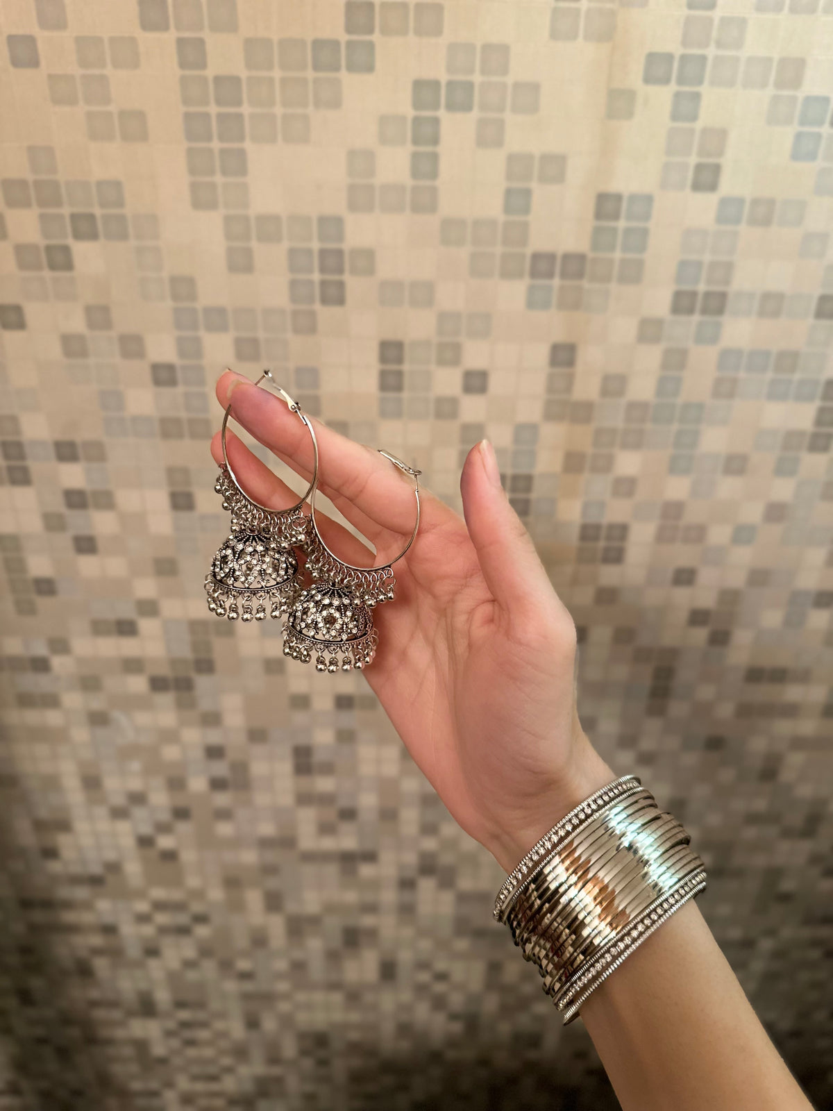 Bahar Bano Bali -Silver with silver beads