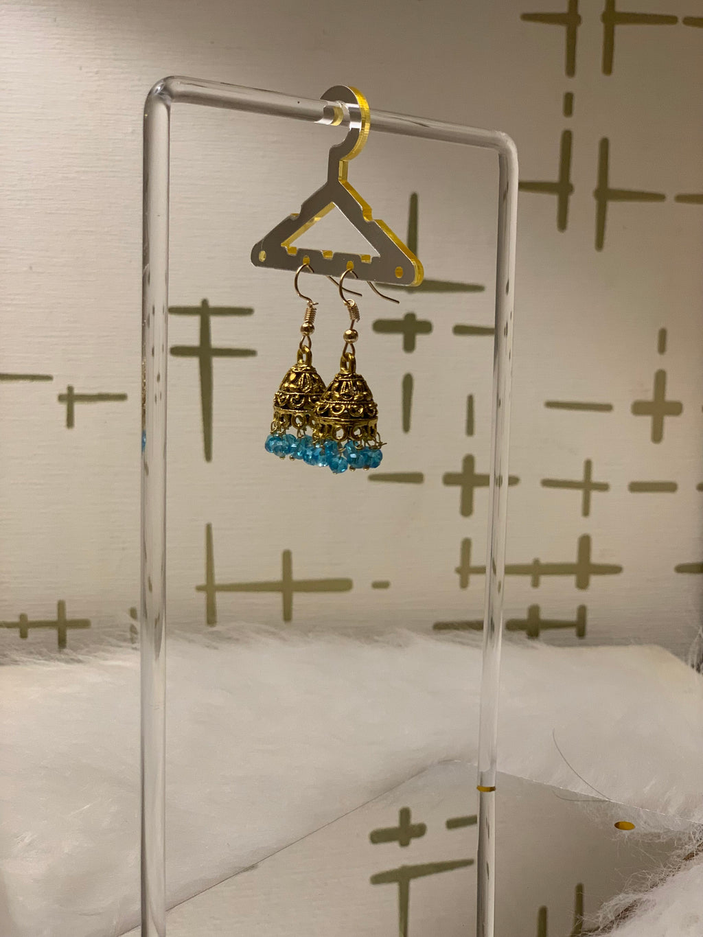 Mini Jhumki Gold - Sky blue beads