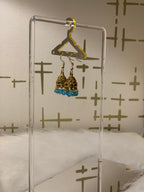 Mini Jhumki Gold - Sky blue beads