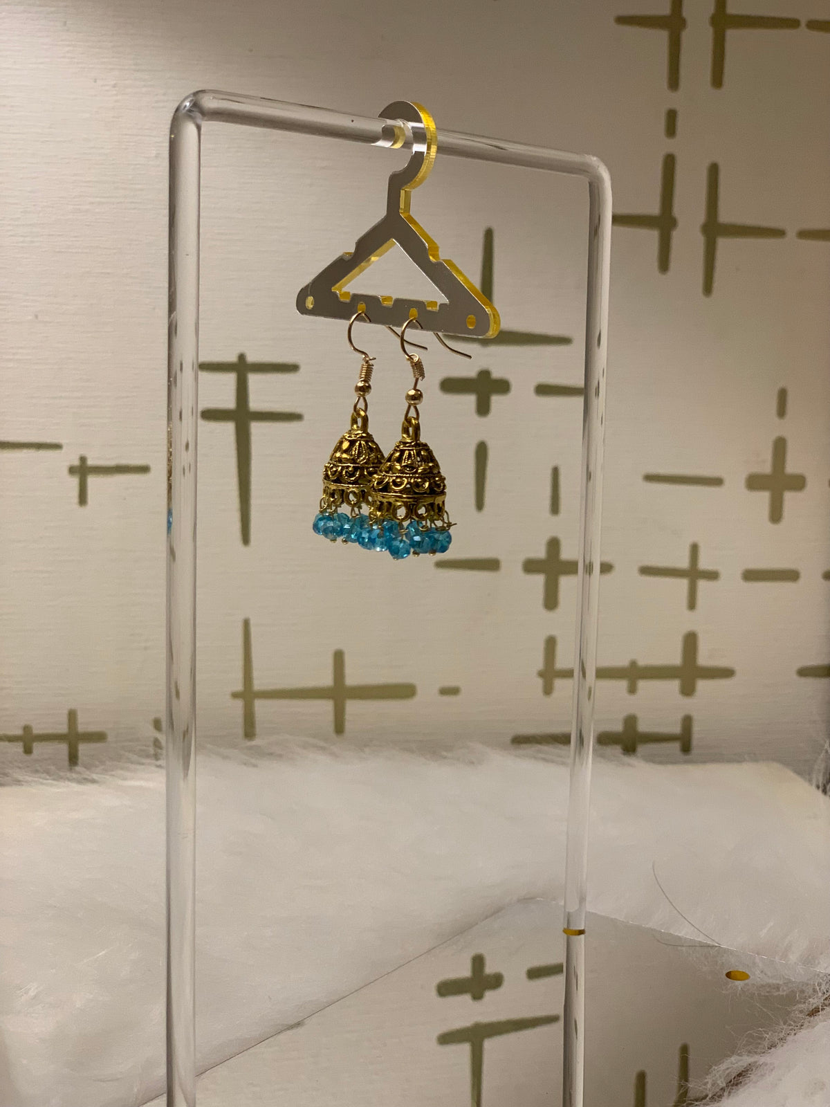 Mini Jhumki Gold - Sky blue beads
