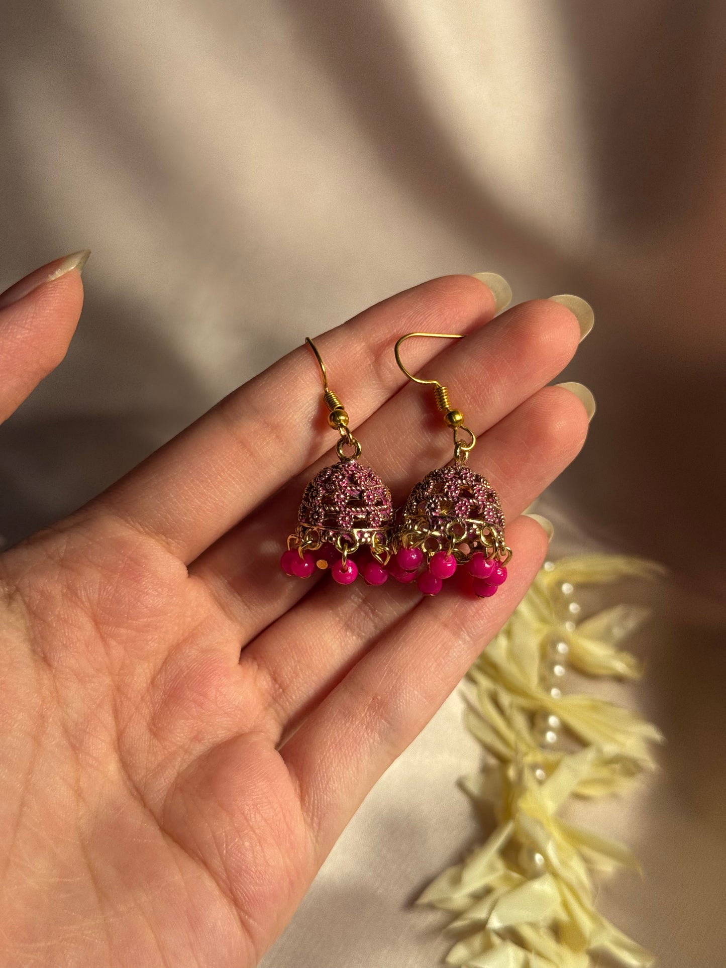 Pink zari jhumki - rozana