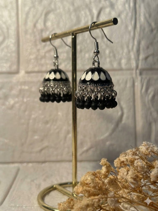 Maya Ali Silver Jhumki (Black and White)