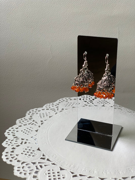mini jhumki - Orange and silver.