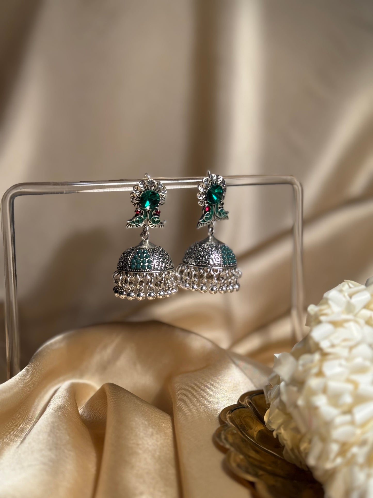 Phool chirya oxidized khass collection-silver and green