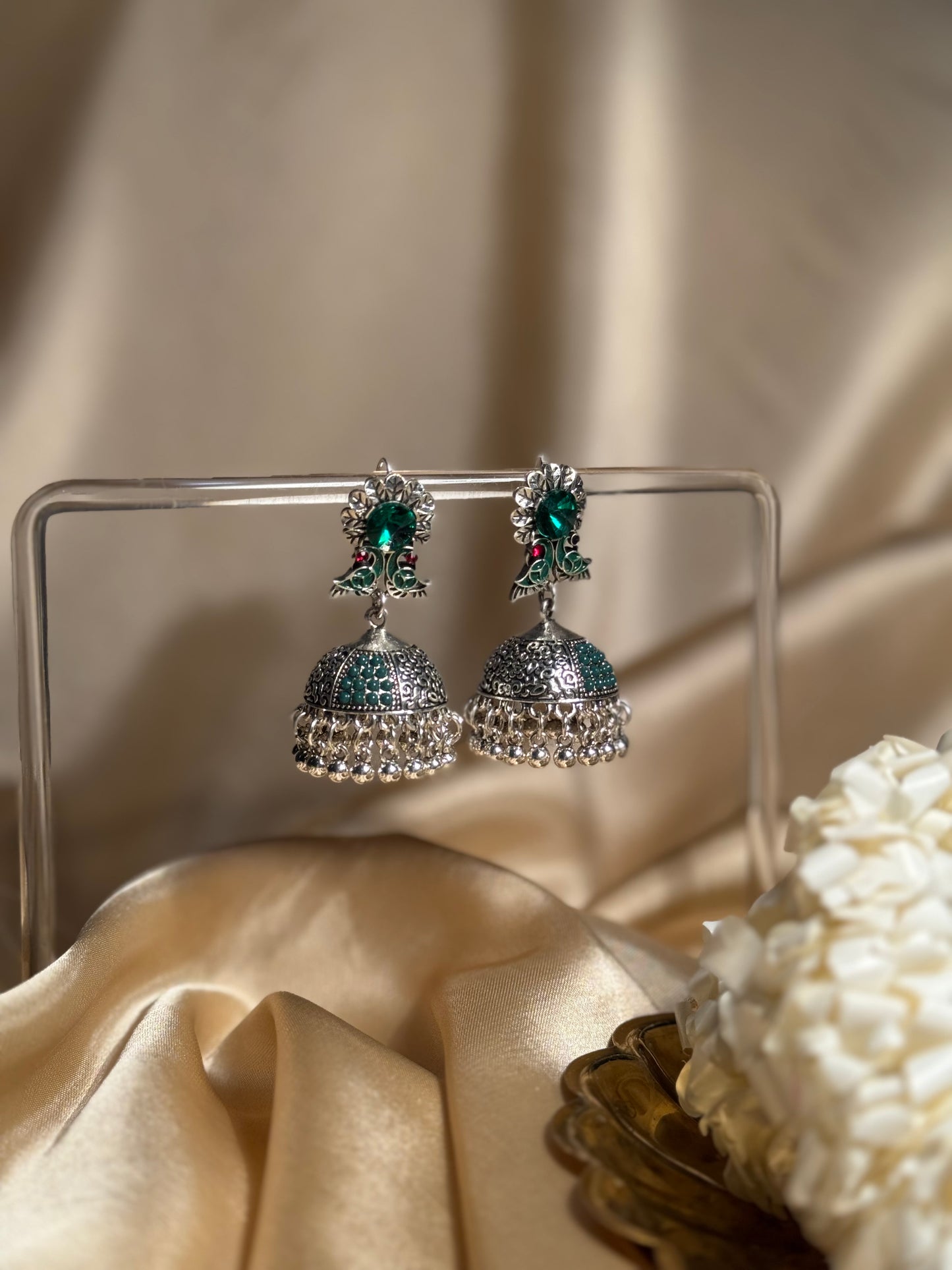 Phool chirya oxidized khass collection-silver and green