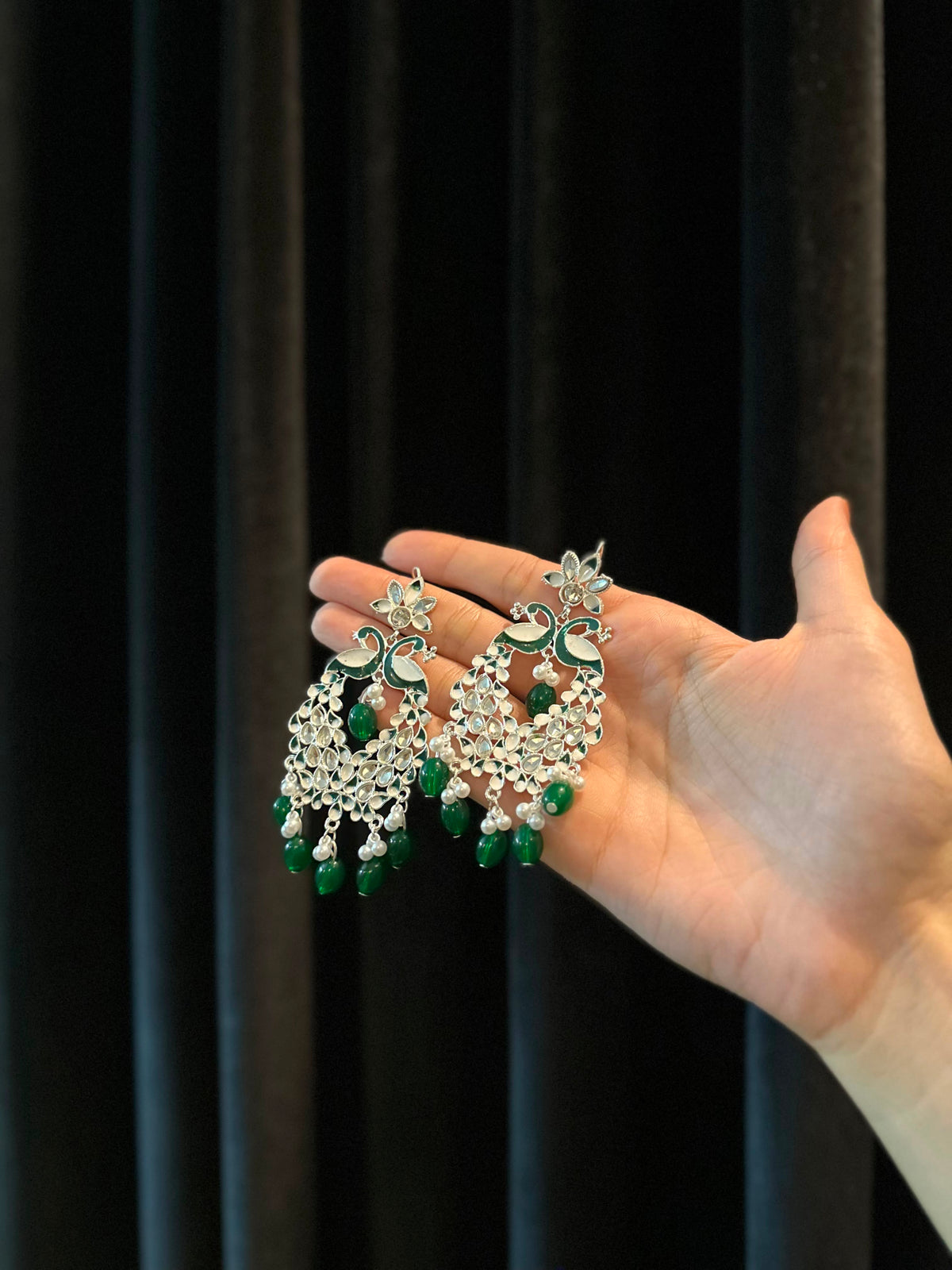 Shamim Ara Earrings- silver and green(aara collection)