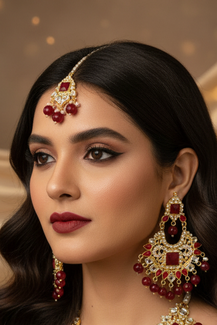Earring and bindiya set - maroon