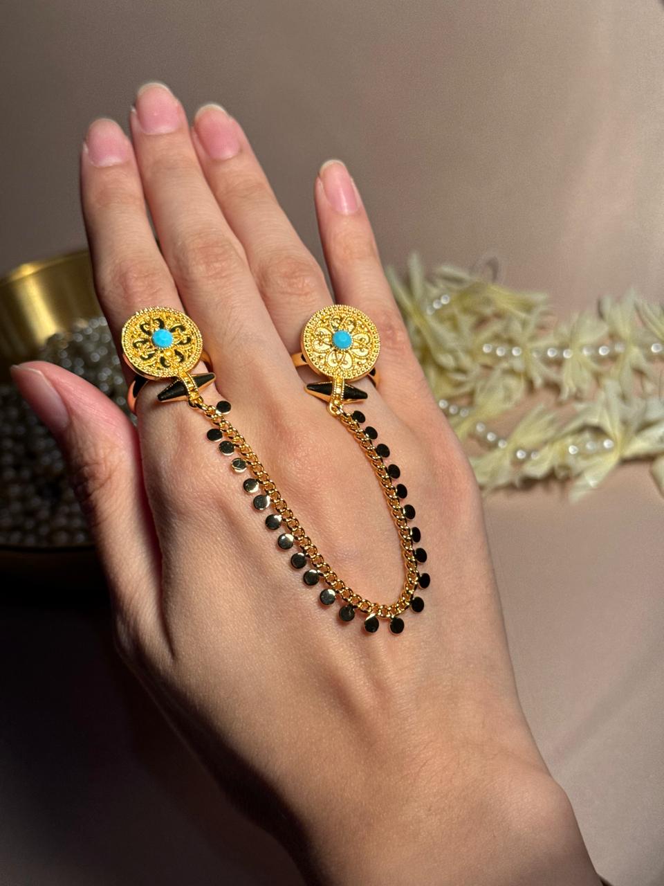 Circle Sona Double Ring - Turquoise