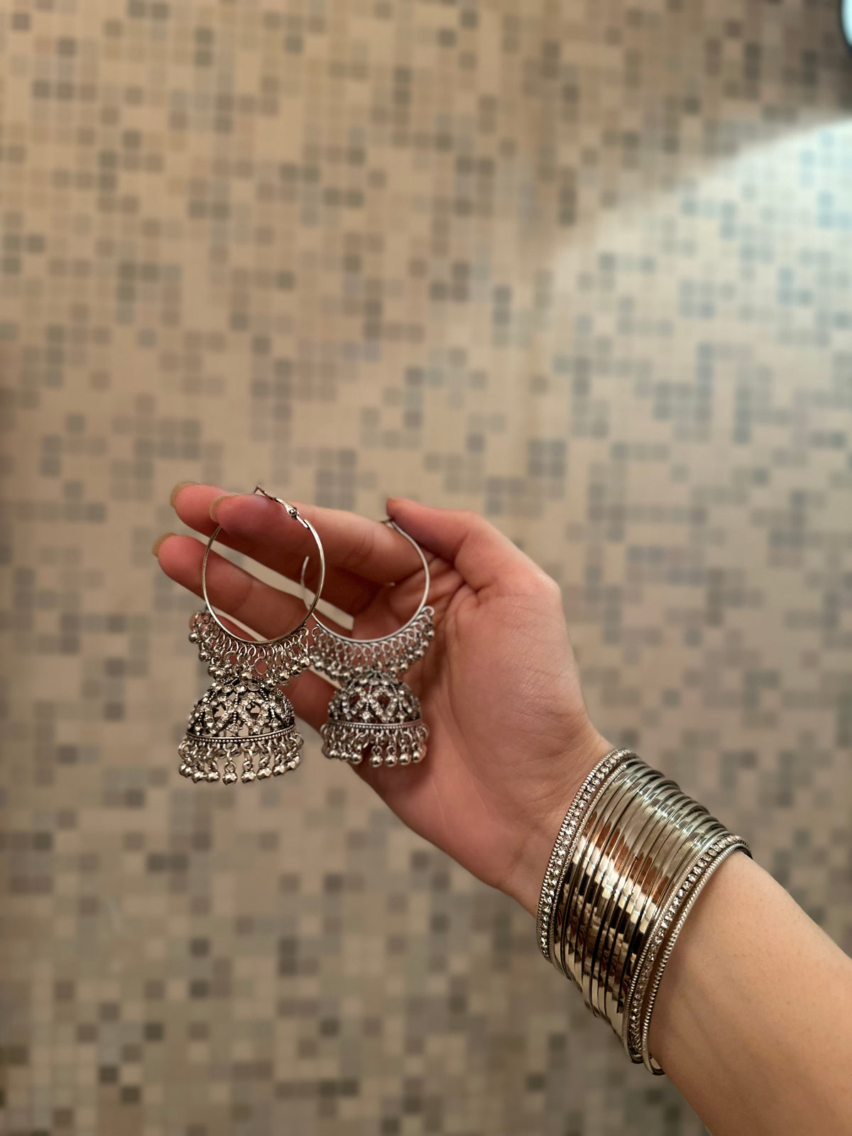 Bahar Bano Bali -Silver with silver beads