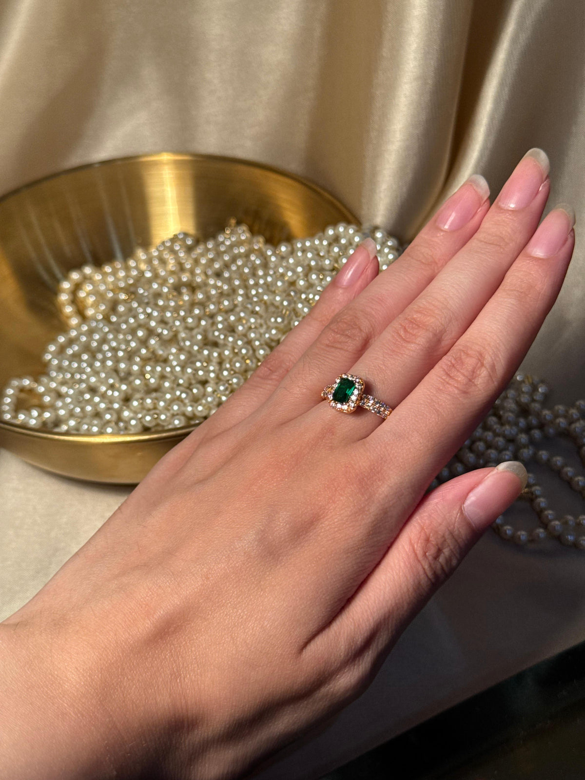 Rectangle Gem Stone Ring Gold - Dark Green