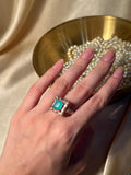Square Bedazzled Ring Gold - Turquoise