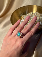 Square Bedazzled Ring Gold - Turquoise