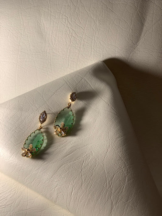 EDS-38 Crystal Glass Earrings - Green