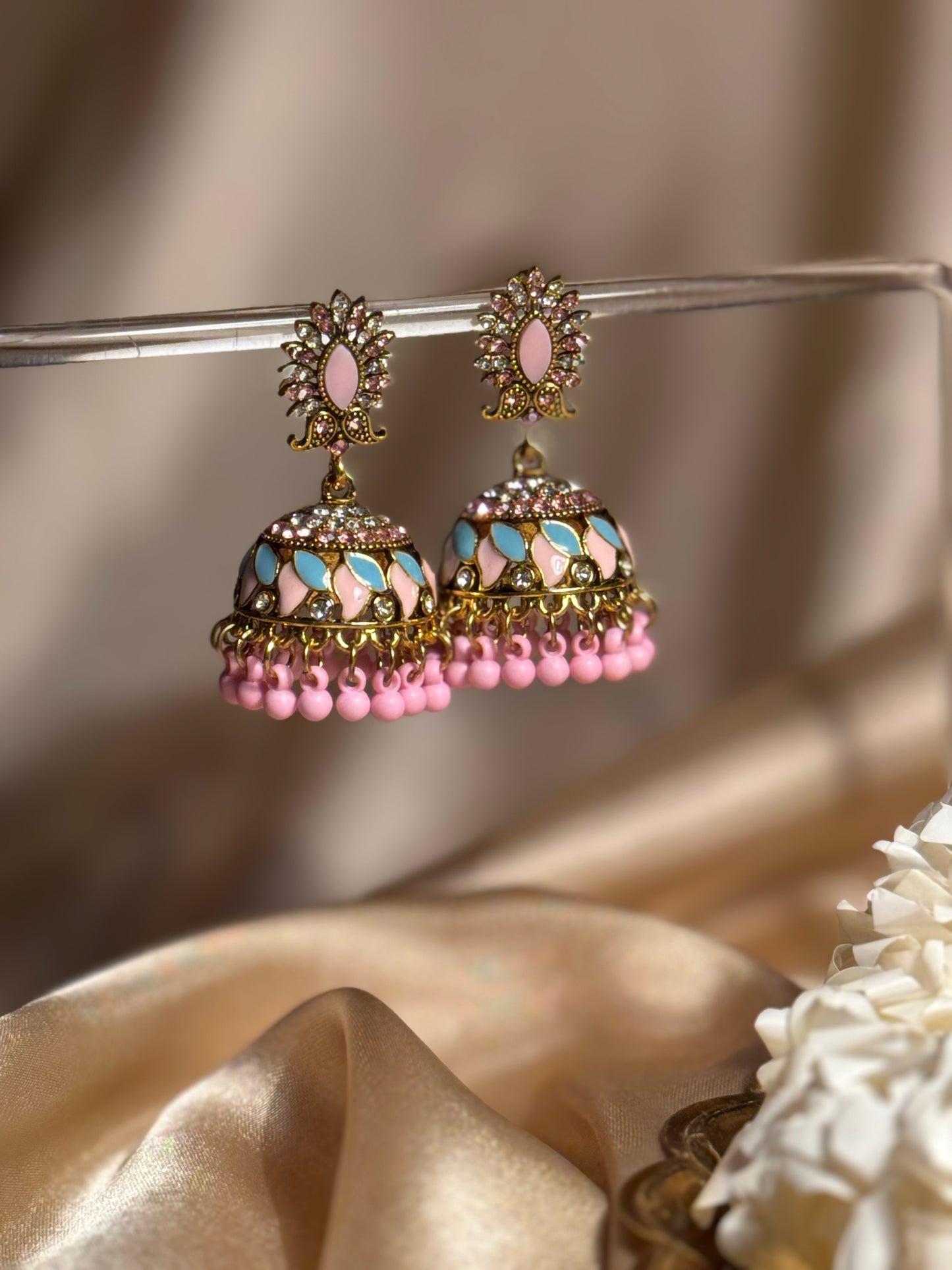 Dil kash jhumkay khass collection-gold and pink