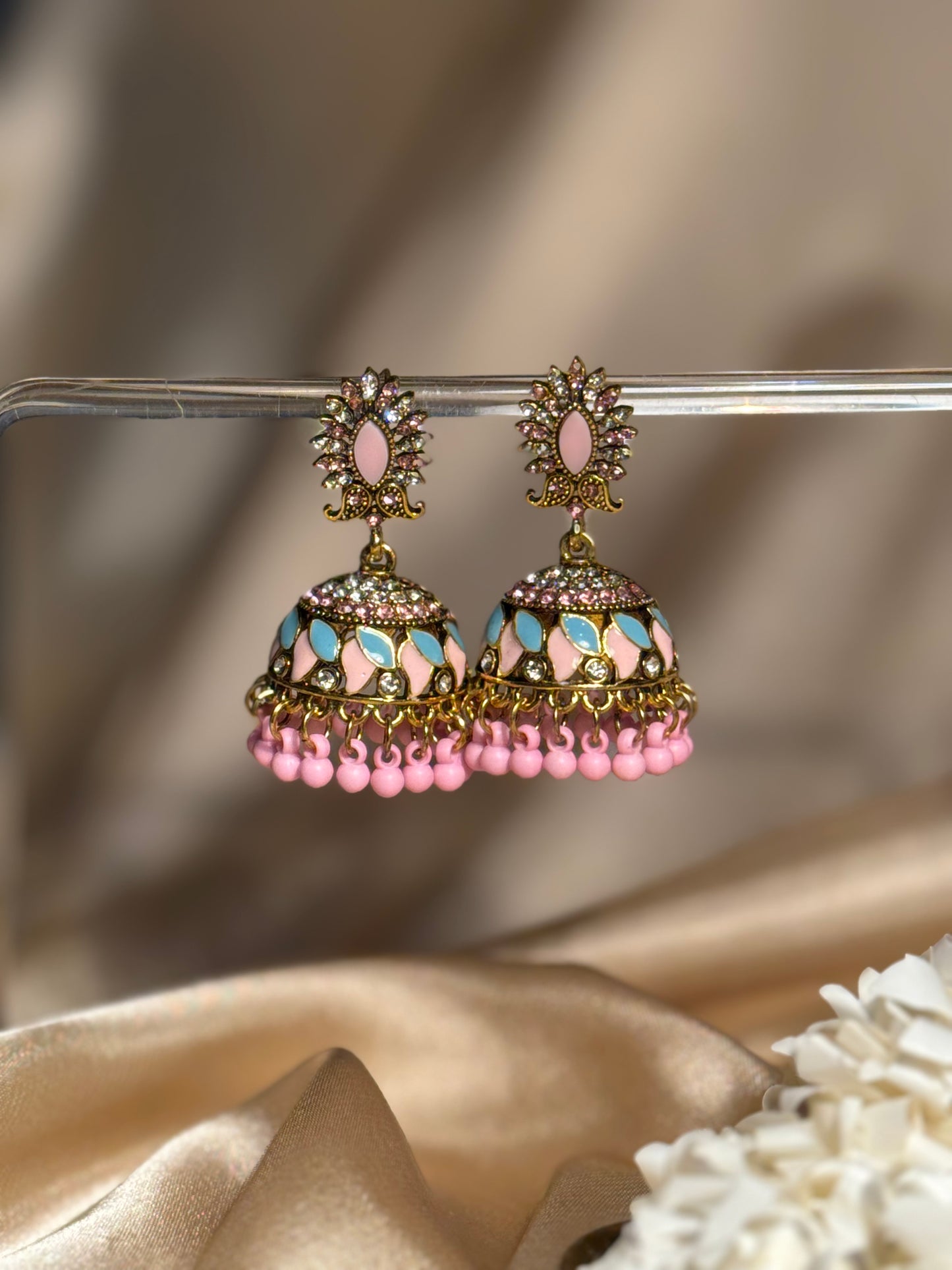 Dil kash jhumkay khass collection-gold and pink