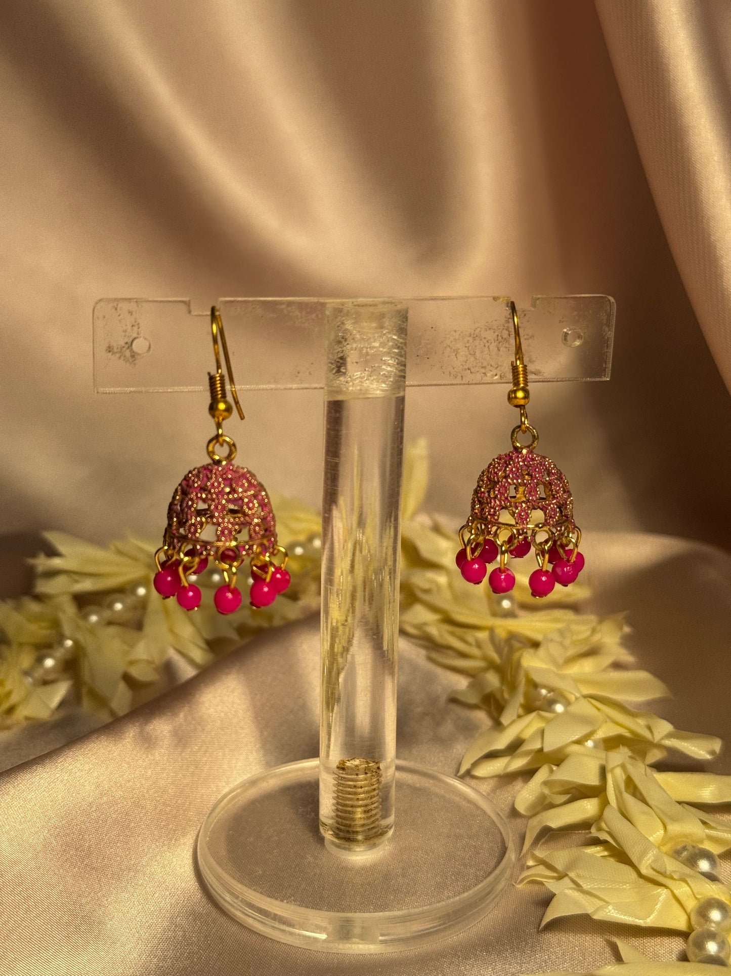 Pink zari jhumki - rozana