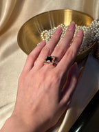 Square Bedazzled Ring Gold - Black