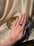 Square Gem Band Silver Ring - Black