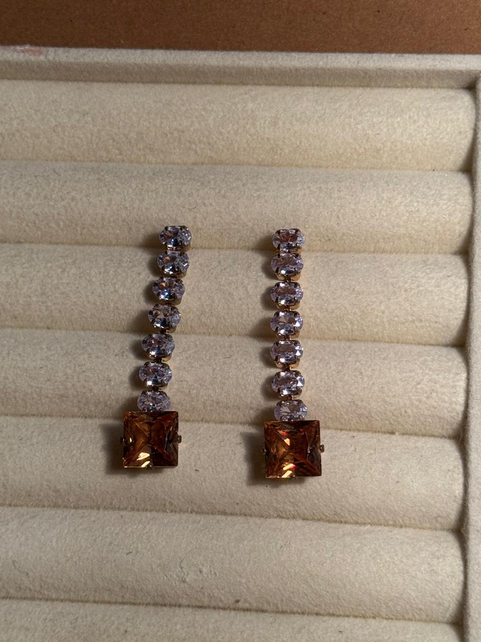 OS Crystal Drop Earrings - Gold