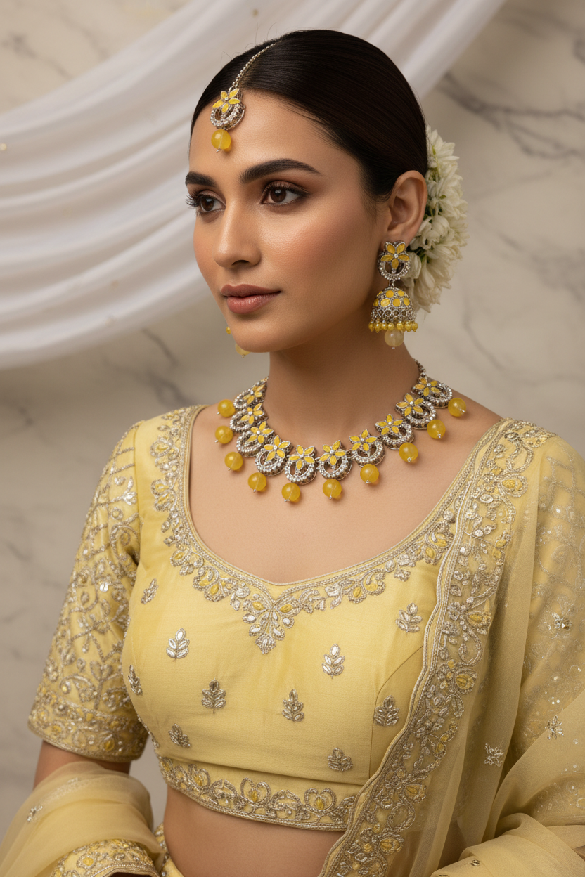 Nourah Set - Yellow and Silver