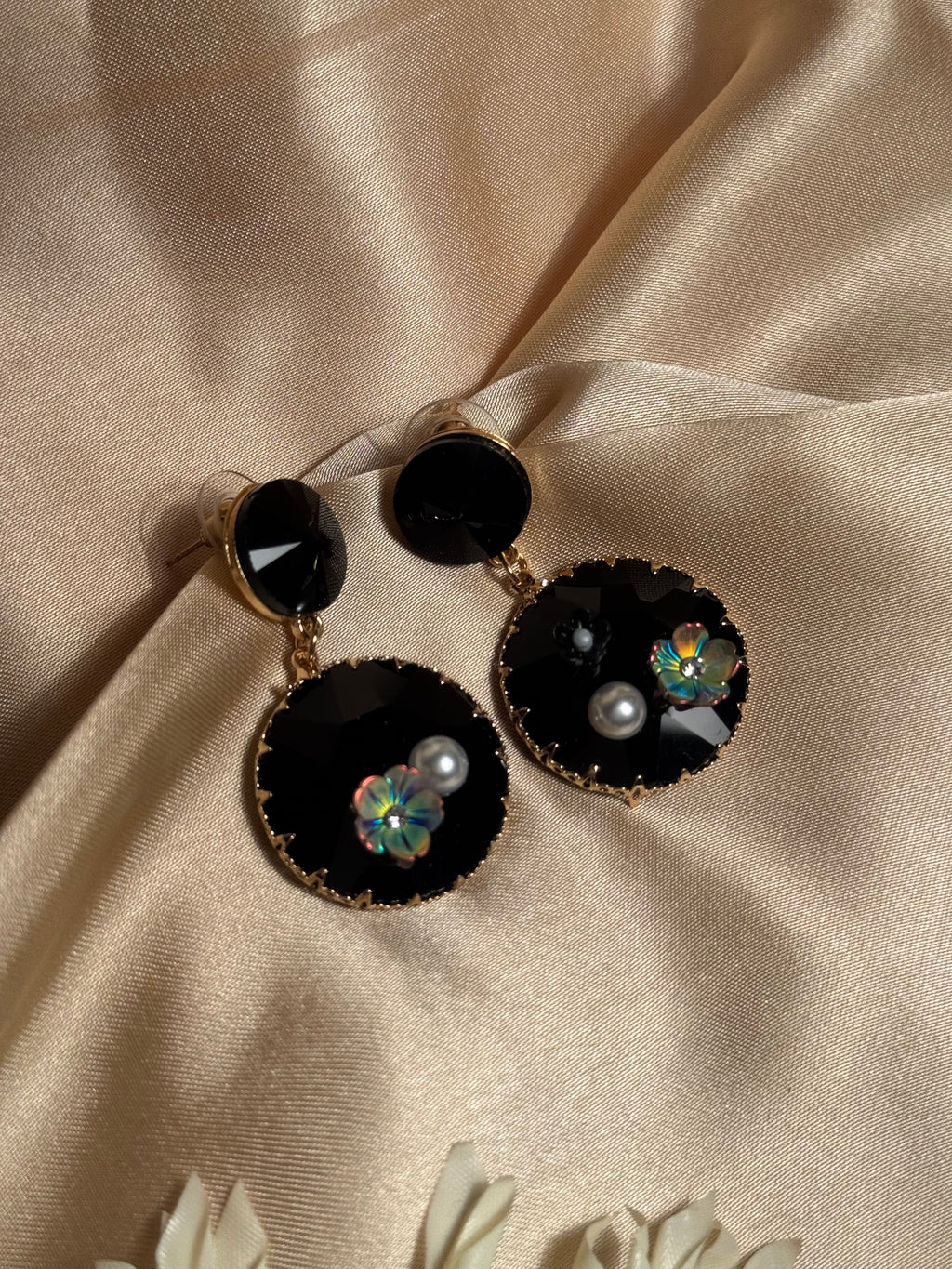 Enamel double round Earrings - black
