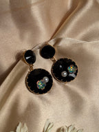 Enamel double round Earrings - black