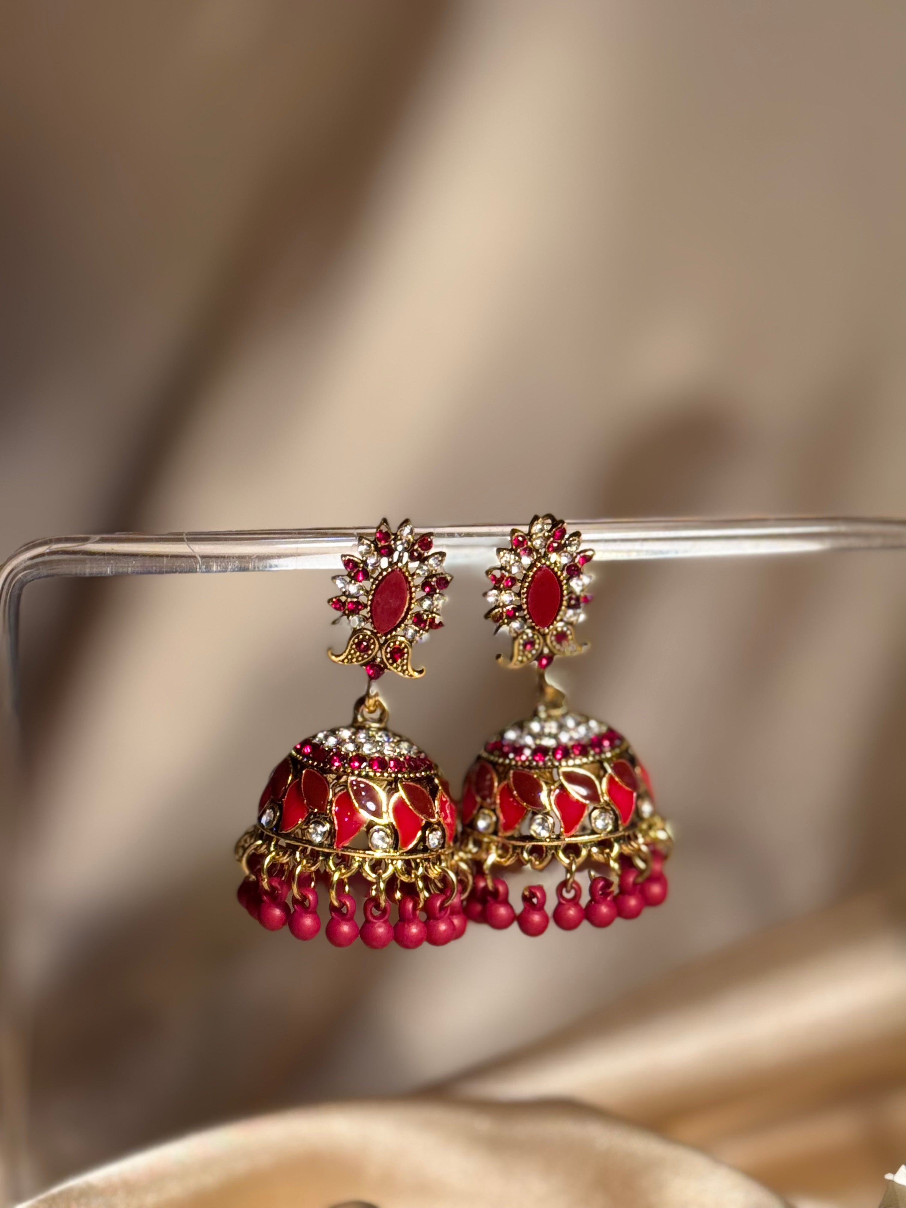 Dil kash jhumkay khass collection-gold and maroon