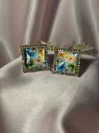 Printed summer breeze square earrings-butterfly
