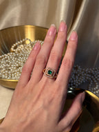 Square Gem Ring Gold - Dark green