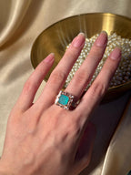 Square Bedazzled Ring Gold - Turquoise