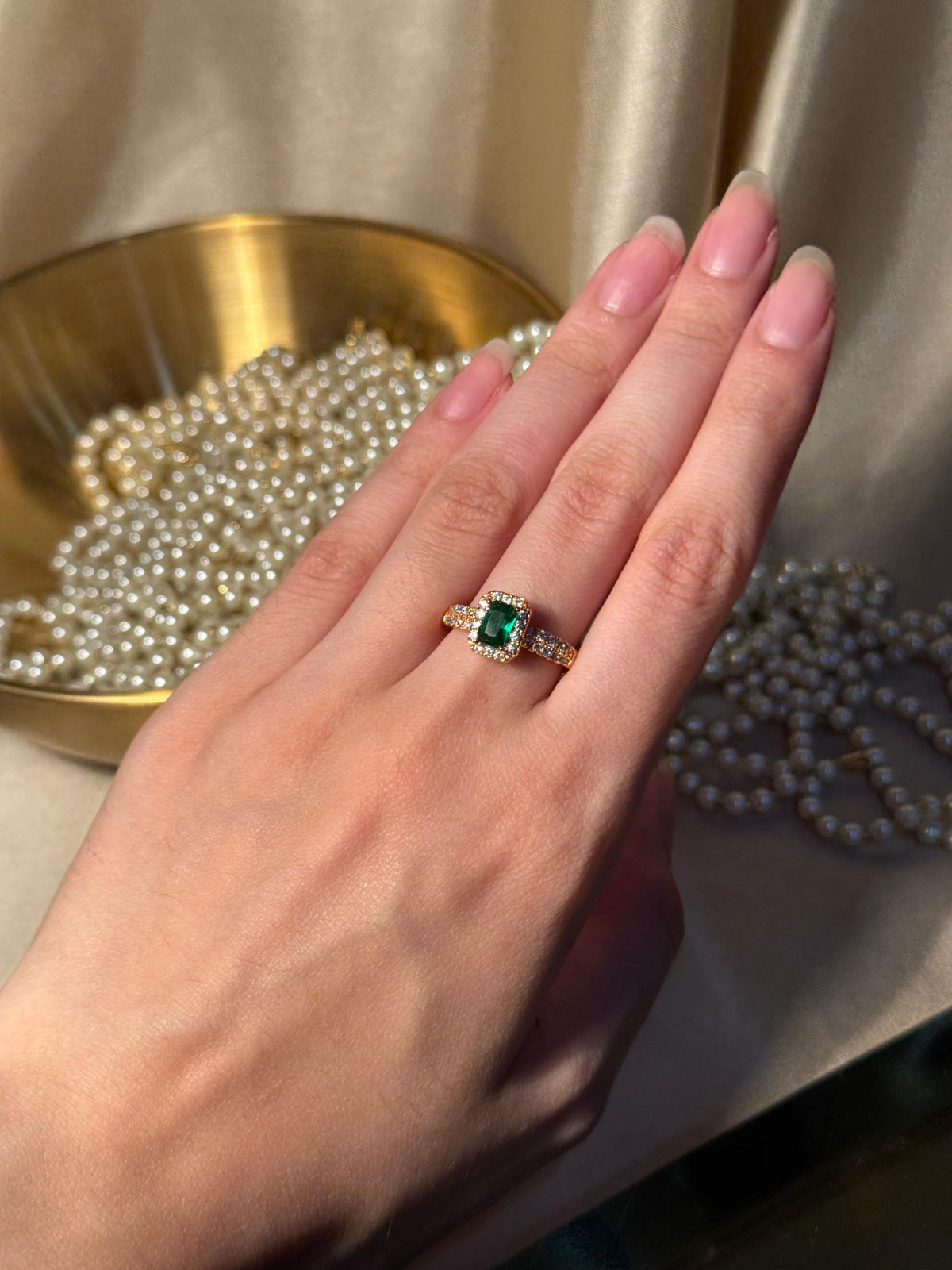 Rectangle Gem Stone Ring Gold - Dark Green
